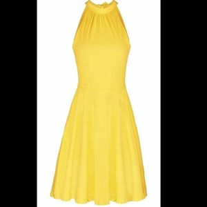 Stand Collar Halter Yellow Fit & Flare Dress